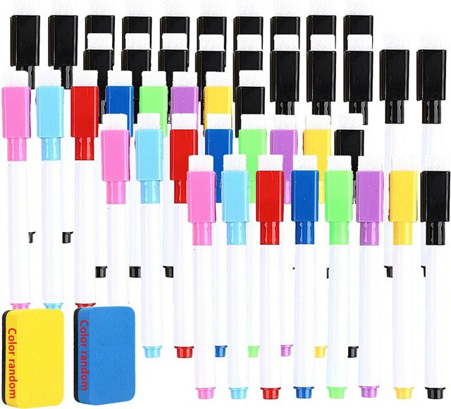 Whiteboard-Marker Set mit magnetischem Radierer, trocken abwischbar, Bullet-Spitze, 8 Farben (Schwarz und Mehrfarbig) - Bild 1