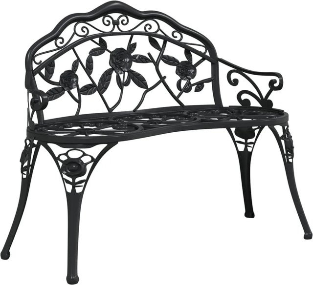 furnicato Gartenbank aus Aluminiumguss in Schwarz mit Blumenmuster für Garten und Terrasse, B/T/H: 100 x 54 x 80 cm - Bild 1