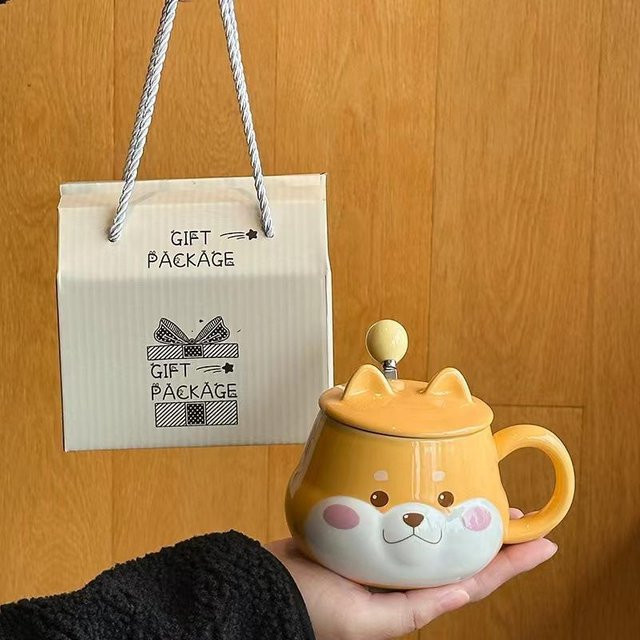 Yiran Furniture Keramiktasse mit Deckel Shiba Inu Design, Mehrfarbig, 420 ml - Bild 1