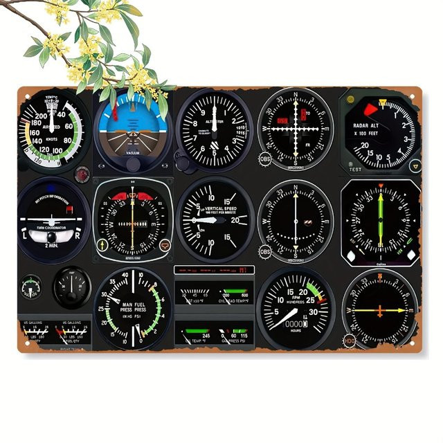 CIFBUY Vintage Flugzeug-Cockpit-Panel Metallschild als Retro Wanddekoration mit Tachometer und Höhenmesser in Multicolour - Bild 1