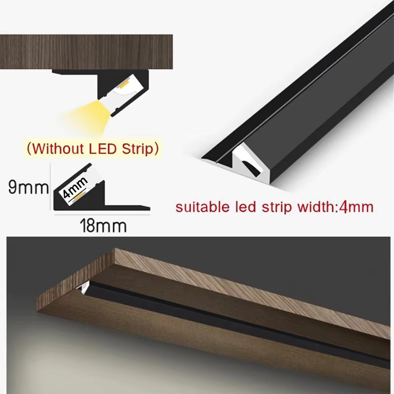 Ksdligh LED Aufputz-Schranklampe aus Aluminium mit 45-Grad-Winkel in Schwarz, warmweißes COB-Streifenlicht für Küche, Bar und Möbel - Bild 2