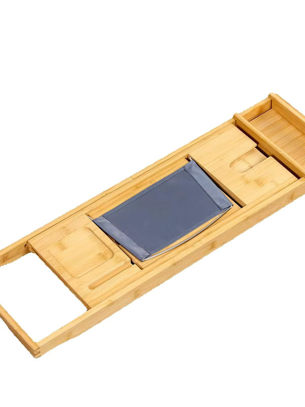FLOORDIREKT Bambus Badewannenablage Oklahoma in Braun – Ausziehbares und flexibles Badebrett mit integriertem Buchhalter und Tabletablage - Bild 6