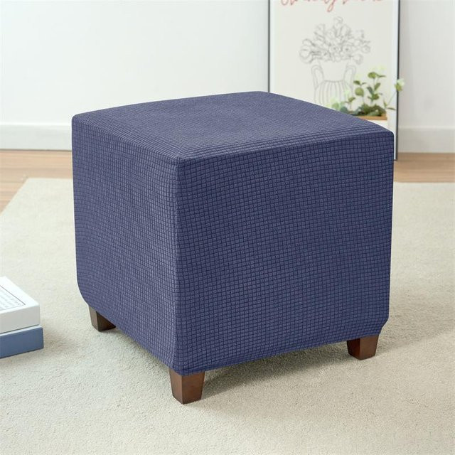 Yiran Furniture Polarfleece Hockerbezug Blau, Wasserabweisender und Elastischer Hockerbezug für Quadratische Hocker - Bild 1