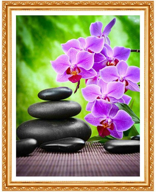 FIYO 5D Diamant-Stickerei Set Orchidee und Kopfsteinpflaster in Lila, Breite: 20 cm, Höhe: 30 cm - Bild 1