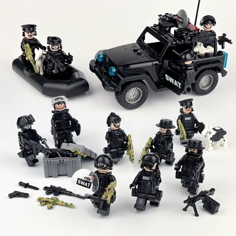 Meigao Bundes-Spezialpolizei schwarzes Mini-Kajak und Ausrüstungsbox, Kinder-Bausteine Spielzeug - Bild 6