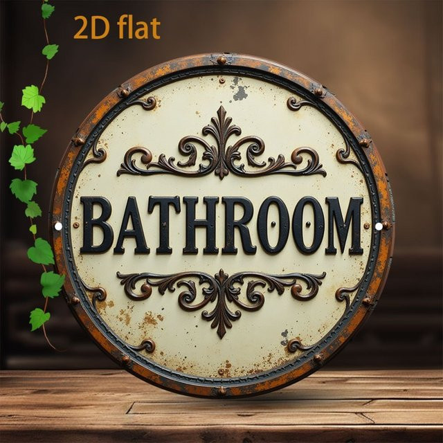 Potdemiel Vintage Badezimmertürschild aus Metall, rundes Wandkunst-Schild in Schwarz mit Bathroom-Schriftzug, Durchmesser: 19,81 cm - Bild 1