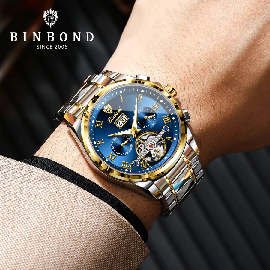 BINBOND Armbanduhr Automatik, Edelstahl, Schwarz, Herren - Bild 5