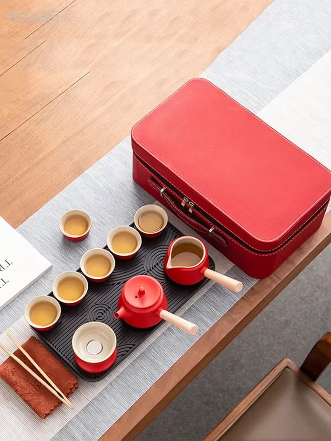 NLSLASI Teekannen- und Tassen-Set aus roter Keramik mit Filter für die Teezeremonie - Bild 5