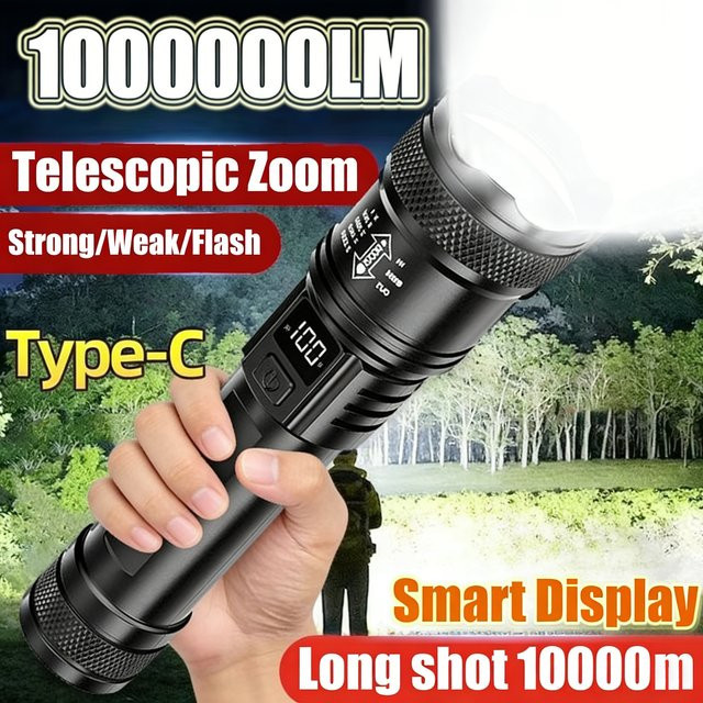 ZHIYU Taktische LED-Taschenlampe mit USB-Aufladung und Zoom-Funktion in Schwarz - Bild 1