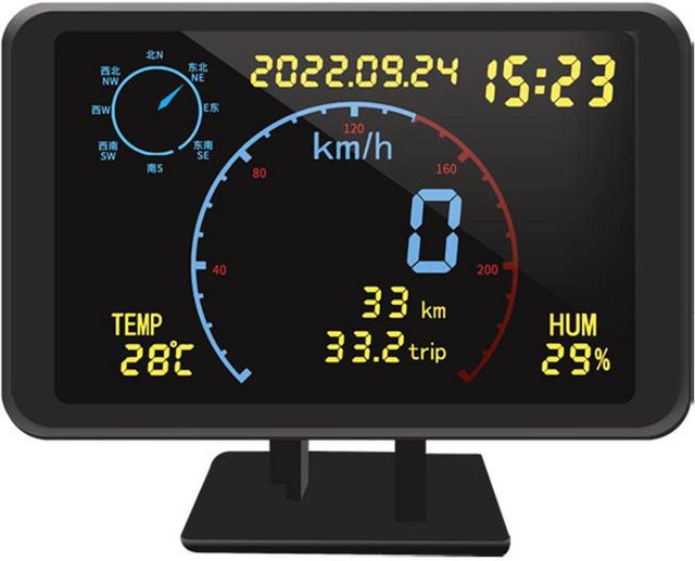 VehicleKit Digitaler GPS-Geschwindigkeitsmesser mit 4,7-Zoll-LCD-Display, HUD-Anzeige und Übergeschwindigkeitsalarm, Schwarz, USB-C - Bild 1