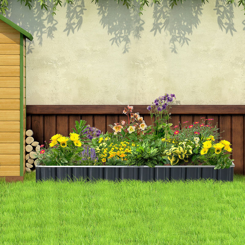 Outsunny DIY Stahl Hochbeet Gartenbeet in T-Form mit Pflanzenschildern und Handschuhen, Dunkelgrau - Bild 2
