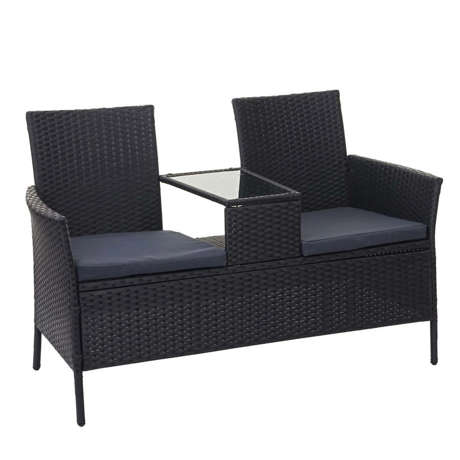 MCW Poly-Rattan Sitzbank mit Tisch E24 in Schwarz mit dunkelgrauen Kissen, Breite: 132 cm - Bild 2