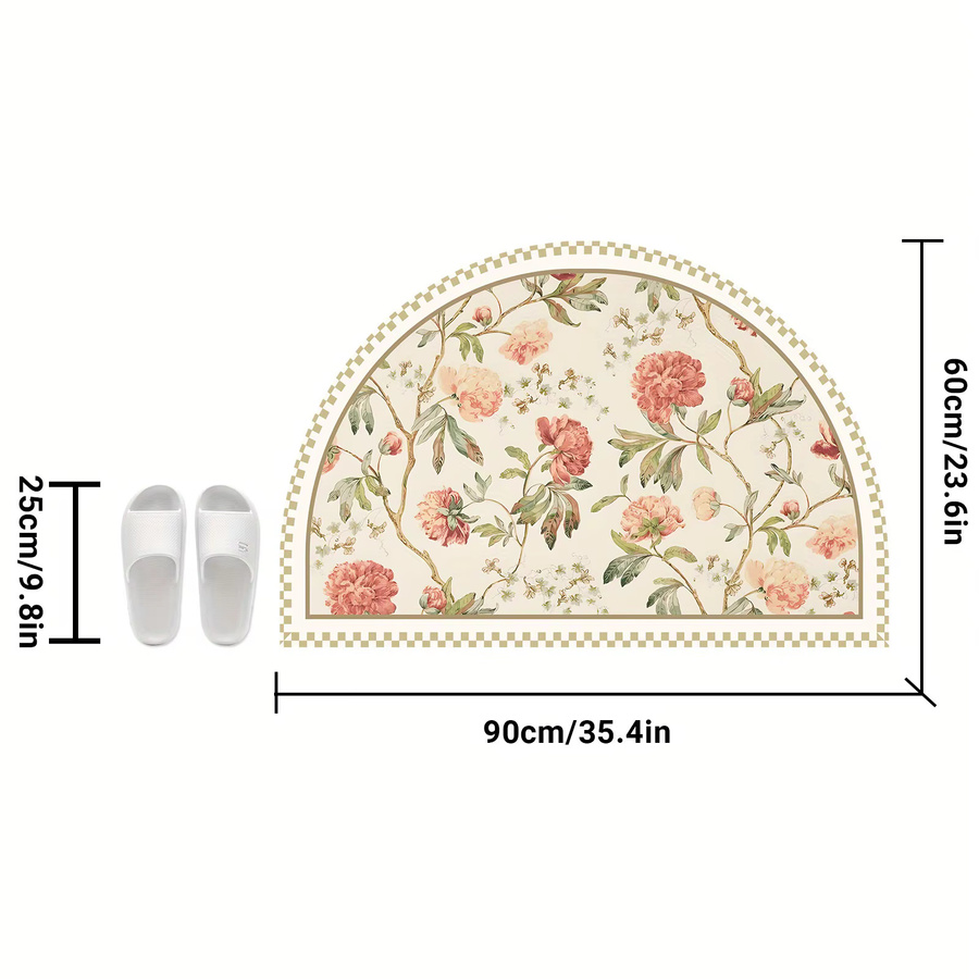 VIKAMA Badezimmer Anti-Rutsch-Matte mit Blumenmuster, halbrund, schnelltrocknend und saugfähig, Multicolour, B: 60 cm, T: 40 cm - Bild 2