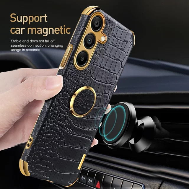 Samsung Handyhülle mit Krokodil-Textur und magnetischem Ringhalter für Galaxy A55 A35 A25 A15 A05 A73 A72 A54 A53 A52 4G 5G in Grün - Bild 1