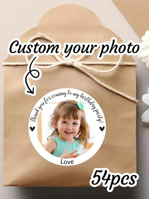 Personalisierte runde Fotolaufkleber für Kindergeburtstage als Dankeschön-Partygeschenk, Durchmesser: 4 cm, Mehrfarbig - Bild 1