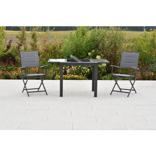 Merxx Balkonset Florenz 3-tlg. aus Aluminium und Glas in Grau mit ausziehbarem Tisch und 2 Klappsesseln, B/T/H: 80/120 x 70 x 75 cm - Bild 2