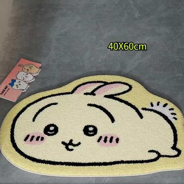 Chiikawa Anime Plüsch Teppich mit Hachiware und Usagi Motiv, gelb, B/T: 60 x 40 cm - Bild 1