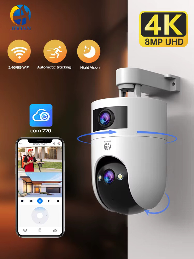 Jooan 4K 8MP Dual-Objektiv IP-Kamera mit Dual-Bildschirm, WLAN Außenkamera mit PTZ, Auto-Tracking und Audio-Video Funktion, Weiß - Bild 7