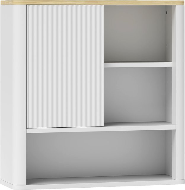 HOMCOM Wandschrank für Badezimmer mit Schiebetüren und verstellbaren Regalen, Weiß, B: 60 cm, T: 20 cm, H: 62 cm - Bild 1