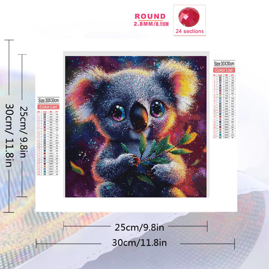 EverShine Diamant-Stickerei Koala Quadratisches Mosaik-Gemälde in Mehrfarbig - Bild 2