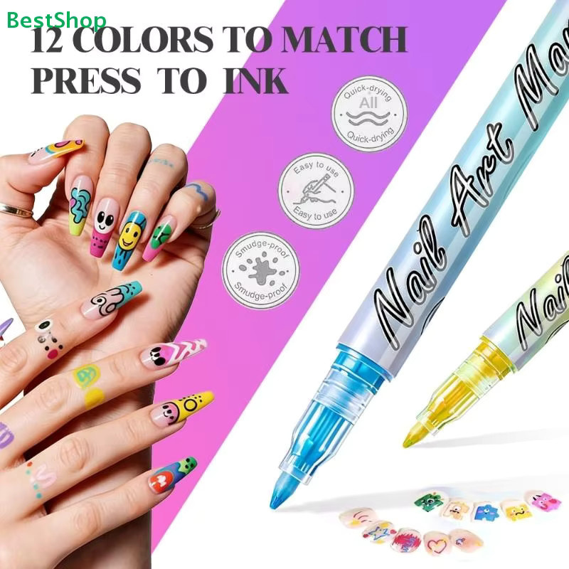 HNKMP Nail Art Graffiti-Stift, 12 Farben, 0,7 mm Spitze, wasserfest - Bild 3