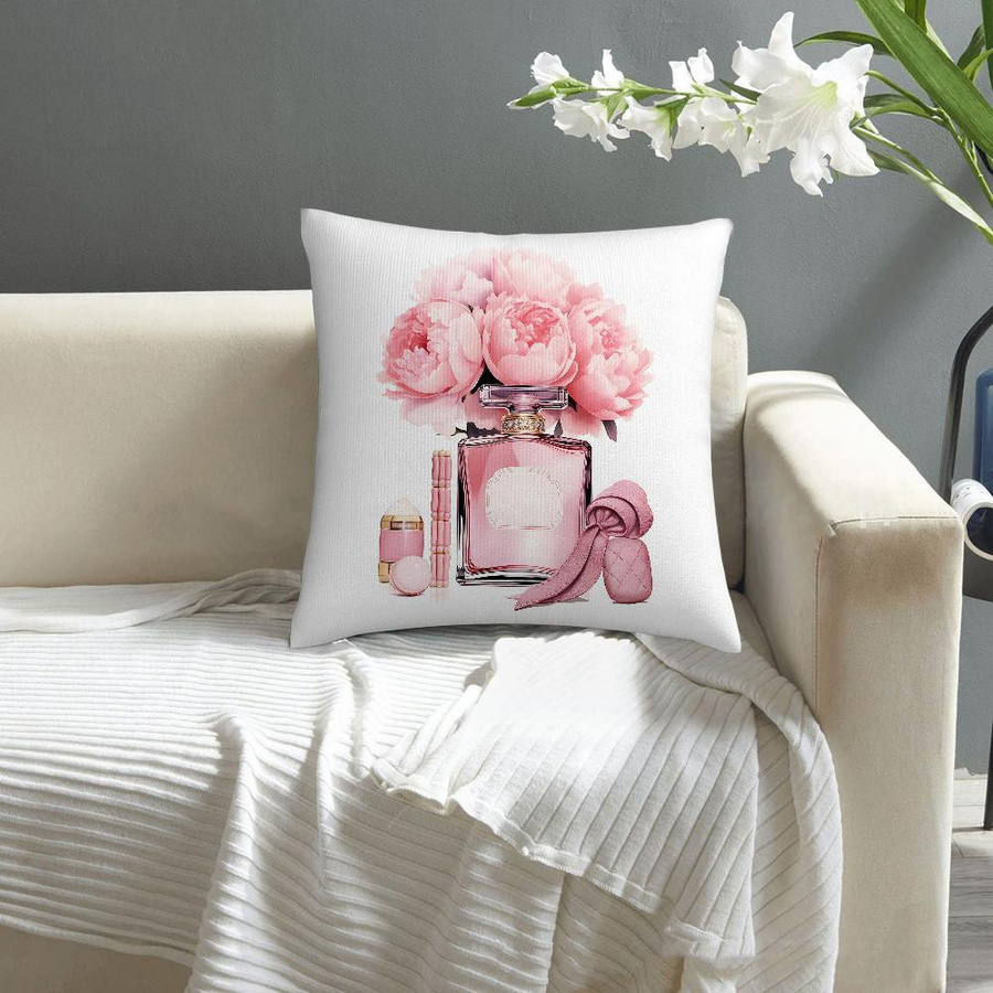 Doja Home Kissenbezug mit Blumen-Motiv und Parfümflaschen-Print, Kurzplüsch, Mehrfarbig, B/T/H: 40,64 x 40,64 x 40,64 cm - Bild 2