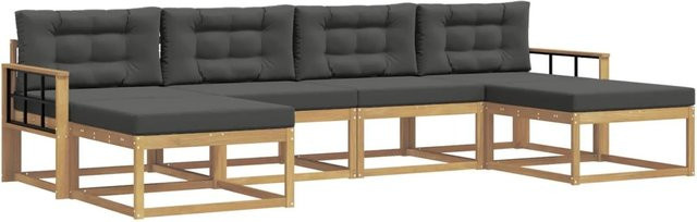 vidaXL Outdoor-Sofagarnitur L-Form aus Akazienholz mit Kissen in Weiß und Anthrazit - Bild 1
