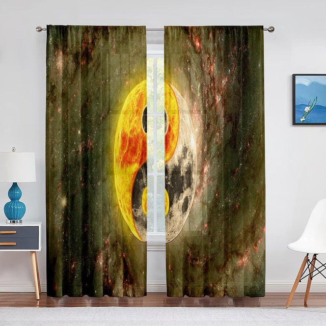 Yin Yang Psychedelische Kunst Vorhänge von Yiran Furniture, Transparente Chiffon-Vorhänge mit Grafikdesign, Mehrfarbig, Breite: 100 cm, Höhe: 130 cm - Bild 1