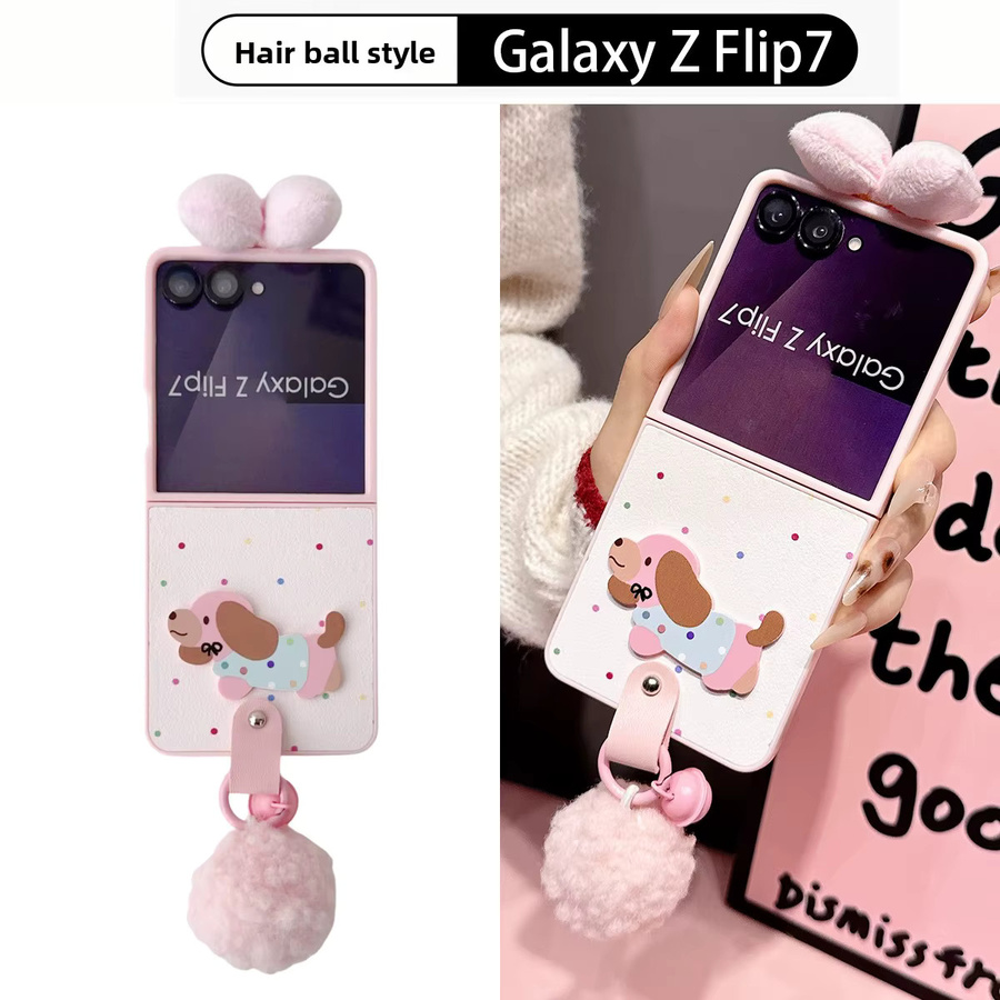 Samsung Galaxy Z Flip Handyhülle mit Handschlaufe und niedlichem Welpe Plüschball Schutzhülle - Bild 3