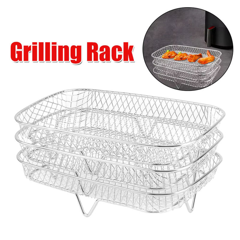 LAIMANEI Heißluftfritteusen-Grillrost aus Edelstahl in Silber, stapelbarer Gitterkorb als Zubehör für Heißluftfritteusen und Dampfgarer - Bild 2