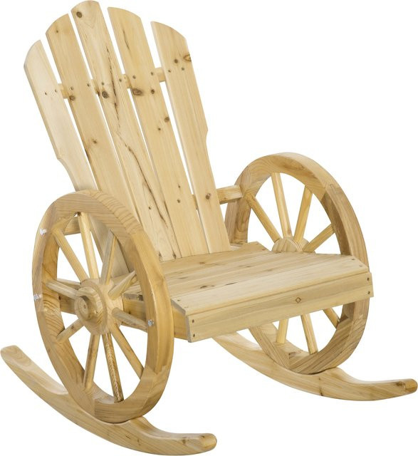 Outsunny Schaukelstuhl aus Massivholz in Naturholz, rustikaler Relaxstuhl mit Rollen und Armlehnen für Garten und Terrasse, B/T/H: 68 x 88 x 92 cm - Bild 1