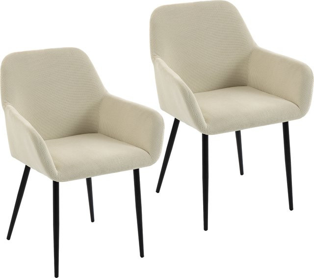 HOMCOM 2er-Set Esszimmerstühle in Cremeweiß mit Cord-Optik, gepolsterte Küchenstühle mit Armlehnen und Metallbeinen - Bild 1