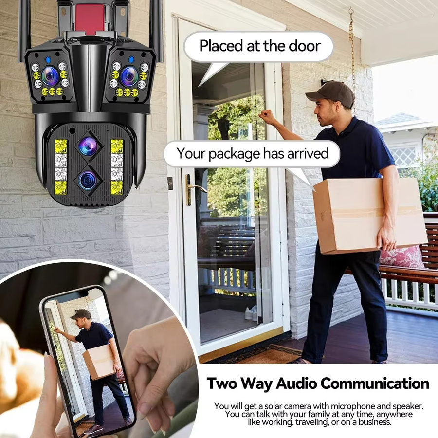 DiFang Outdoor WIFI IP Kamera 16MP 8K HD mit 10X optischem Zoom, PTZ Überwachungskamera mit automatischem Tracking und Vier-Objektiv-Drei-Bildschirm-System, Schwarz - Bild 5