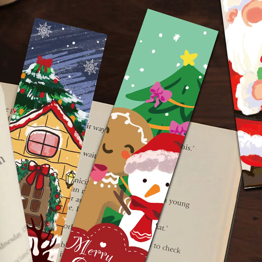 30 Stück Weihnachts Lesezeichen aus Papier mit Motiv Schneemänner, Elch, Santa Claus und Weihnachtsbaum in Multicolor - Bild 2