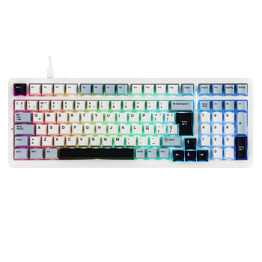 AULA F99 Gaming-Tastatur mit Hot-Swap, RGB-Hintergrundbeleuchtung und vorgeschmierten linearen Schaltern, ISO-ES QWERTY-Layout, Blau-Weiß - Bild 2