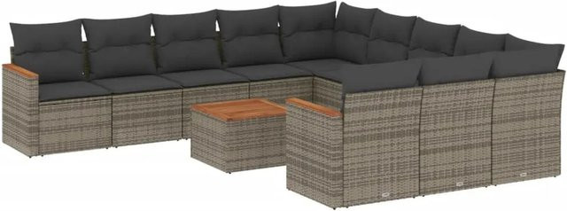 vidaXL 12-teilige Garten-Sofagarnitur aus Poly-Rattan und Akazienholz in Grau mit Kissen - Bild 1