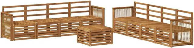 vidaXL Sofagarnitur aus Massivholz Akazie in Braun, 9-teiliges Set im modernen Latten-Design mit Armlehnen - Bild 1