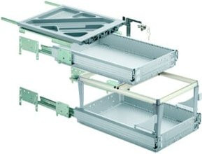 Hettich Container-Set mit Voll- und Überauszügen in Aluminium Optik und Silber Matt, Breite: 53 cm - Bild 1