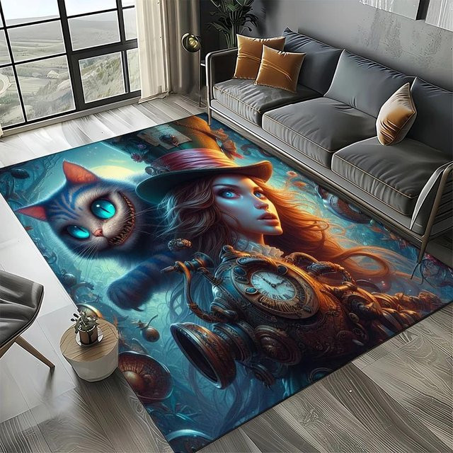 MINISO Disney Alice im Wunderland Grinsekatze Teppich für Kinderzimmer und Wohnzimmer, Mehrfarbig, B: 80 cm, T: 120 cm - Bild 1