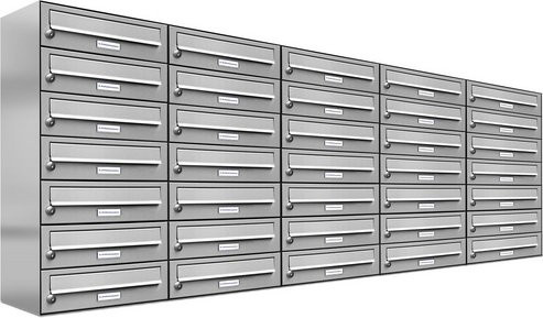 AL Briefkasten-System für 35 Parteien zur Aufputzmontage, Farbe: Silber, B/H/T: 153,1 x 100 x 80,5 x 27,5 cm - Bild 1
