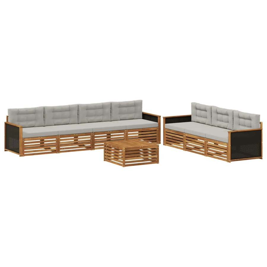 vidaXL Outdoor-Sofagarnitur aus Akazienholz mit Polstern in Natur und Hellgrau, 8-teiliges Set mit Tisch und Kissen - Bild 2