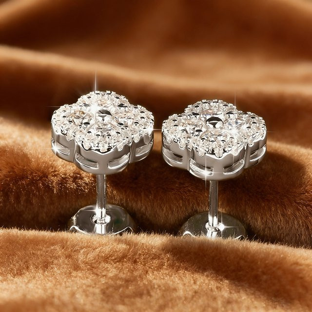 Anziw Kleeblatt-Ohrstecker, 14k Goldfilled, Moissanit, Damen - Bild 1