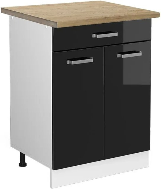 Vicco Küchenunterschrank R-Line in Schwarz Hochglanz und Weiß mit Eiche-Optik und Schubladen, B/T/H: 60 x 60 x 81,6 cm - Bild 1