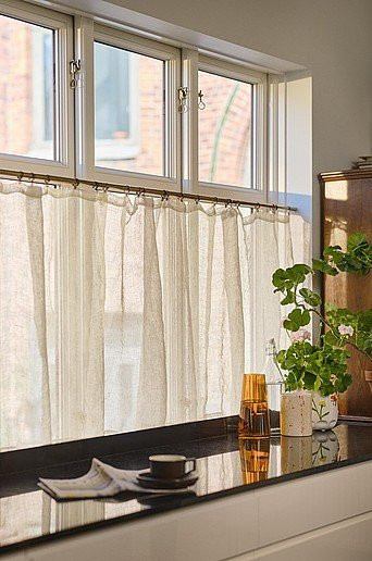 Jotex ELLEN Caféhausvorhang aus Leinen in Beige und Weiß, semi-transparent, Landhausstil - Bild 1