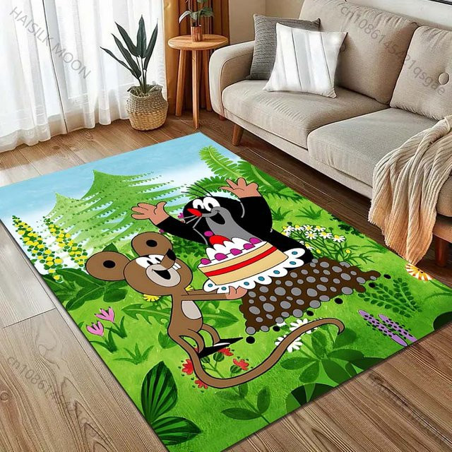 UQIDEHOME Cartoon Teppich mit Maulwurf-Motiv, rutschfeste Bodenmatte aus Polyester für Wohnzimmer und Schlafzimmer, B/T: 120 x 100 cm, Mehrfarbig - Bild 1