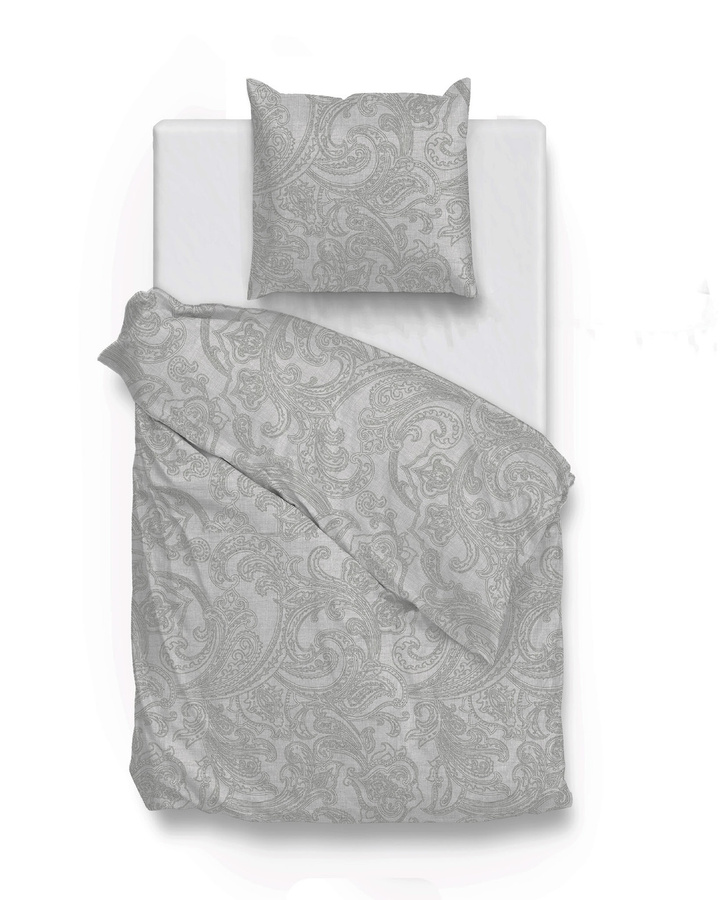 Zo! Home Baumwoll-Bettwäsche Paisley di Lino in Silber Grau Melierte, Set bestehend aus Bettbezug und Kissenbezug, B/T/H: 155 x 220 cm und 80 x 80 cm - Bild 1