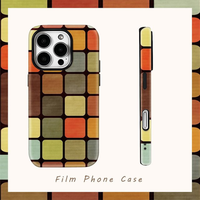 Potdemiel iPhone Hülle mit Farbblock-Mosaik-Retro-Design in Multicolour für iPhone 17 Pro Max bis iPhone 11 mit doppelschichtiger Rückseite - Bild 1