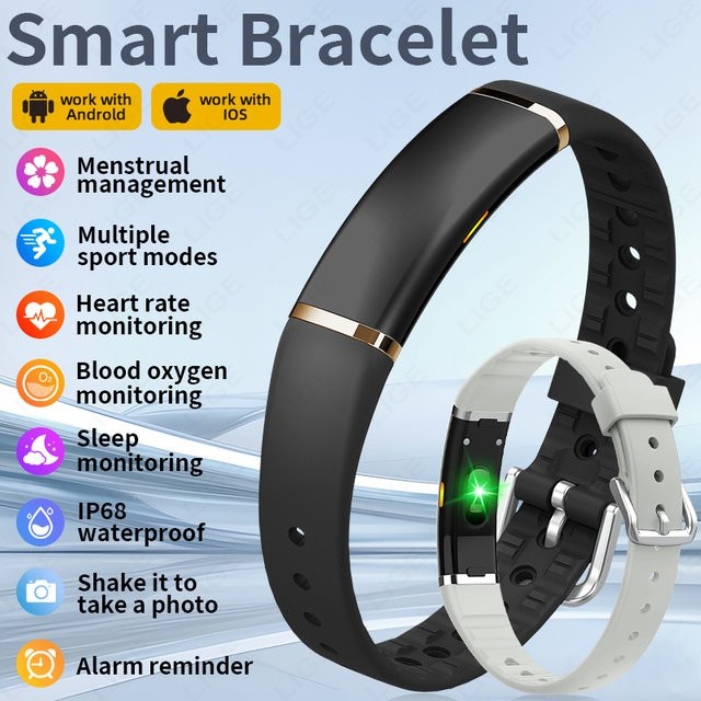 LIGE Sport-Fitness-Tracker Smart-Armband mit Herzfrequenz- und HRV-Monitor, Schrittzähler und Fotografie-Fernbedienung für Android und iOS, Schwarz/Silber - Bild 1