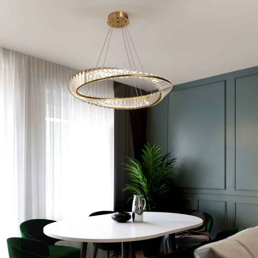 VETRULUS Moderne LED-Deckenleuchte in Gold mit Kristall-Elementen und Möbius-Streifen-Design für Wohnzimmer und Esszimmer - Bild 2