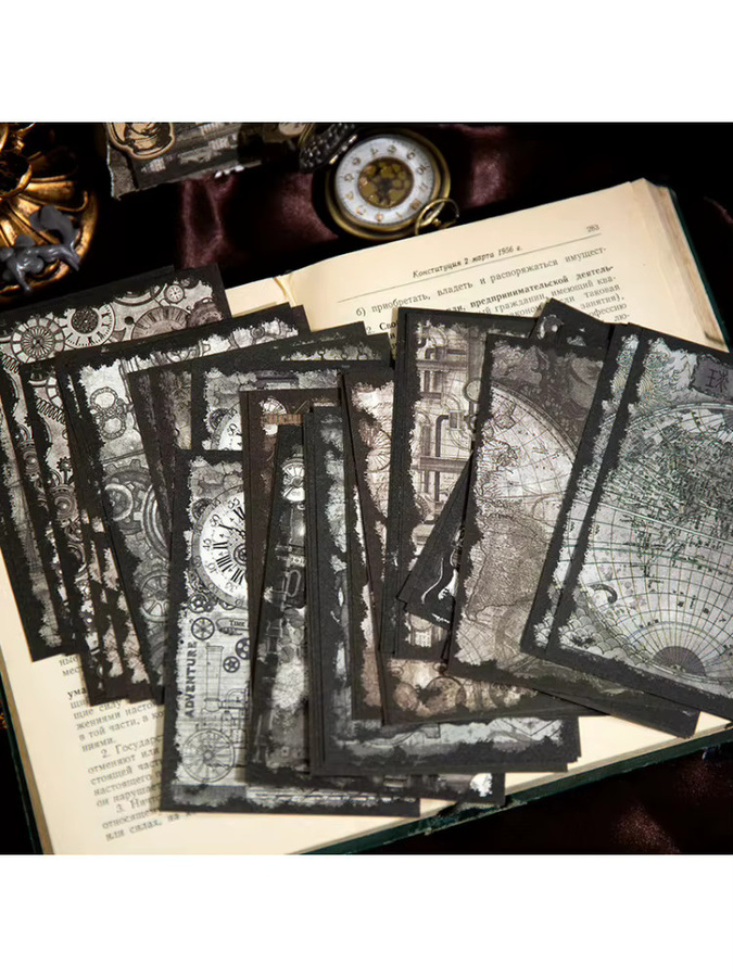 40-teiliges Retro-Dark-Style Materialpapier Set in Schwarz für Gothic Mystery Journal Deko - Bild 5
